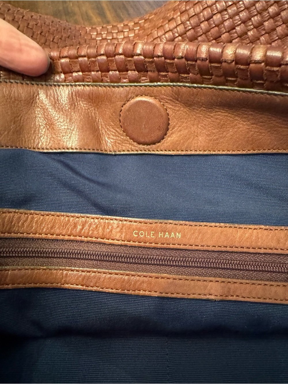 Cole Haan Woven Leather Shoulder Bag in Cognac Brown - Picture 7 of 12